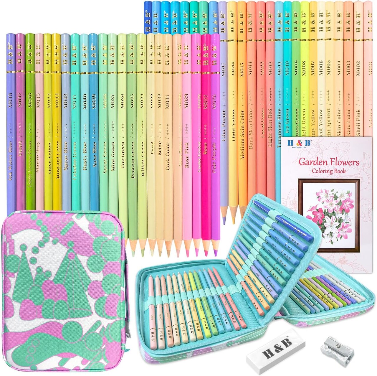 Pastel Colored Pencils, Set of 50 Macaron Colored Pencils, Adult Coloring Book with Zipper Case, Eraser, Sharpener, Soft Core for Adults Kids Artists Beginners
